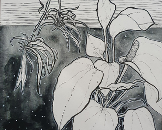 Flowers against a night sky.