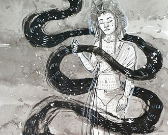 Someone holding their hair and many many strokes.