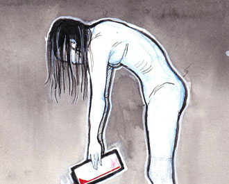 A drawing of a person pouring out a battery icon, exhausted.