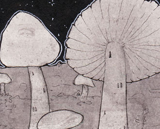 A painting of a mushroom kingdom.
